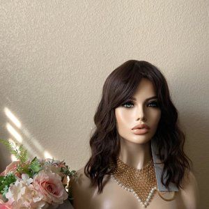 14'' dark brown bob wig with bang synthetic